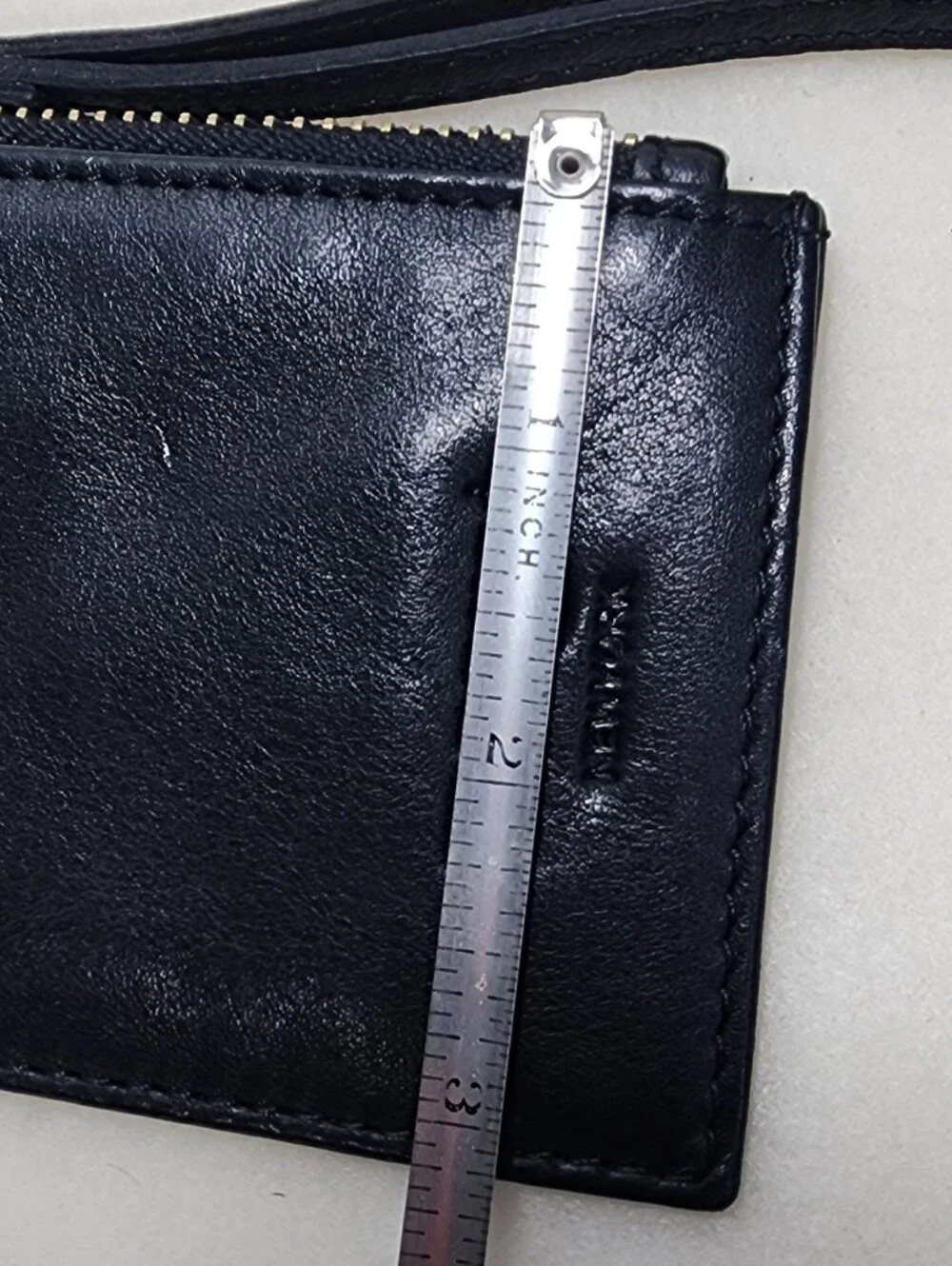 Margot Black Leather Wristlet Card & Zip Holder with Strap
